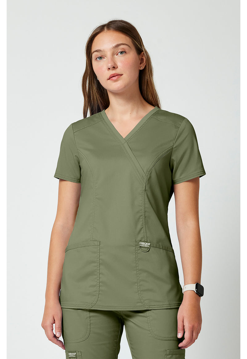 Olive - Cherokee Cherokee WW Revolution Women's Scrub Top - Detail 4 View