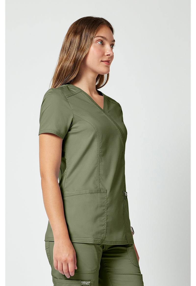 Olive - Cherokee Cherokee WW Revolution Women's Scrub Top - Right Side View