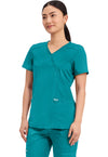 Teal Blue - Cherokee Cherokee WW Revolution Women's Scrub Top - Left Side View