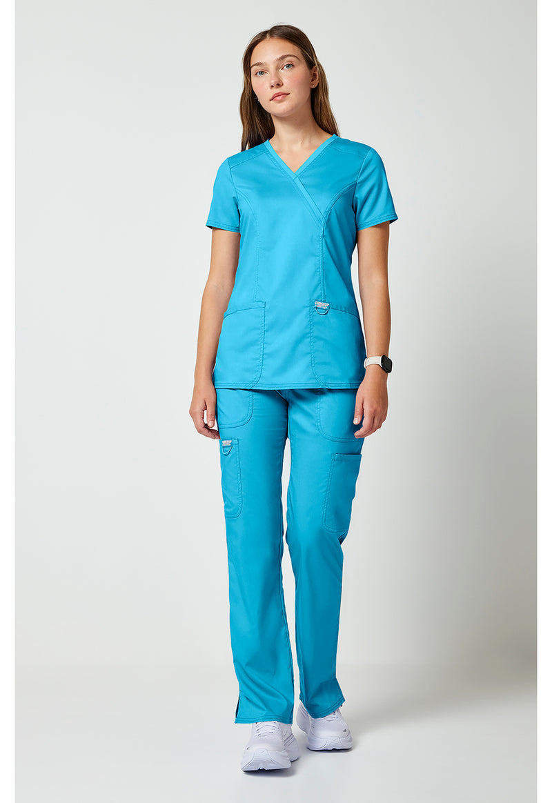 Turquoise - Cherokee Cherokee WW Revolution Women's Scrub Top - Detail 1 View