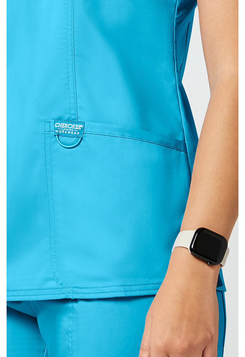Turquoise - Cherokee Cherokee WW Revolution Women's Scrub Top - Detail 3 View