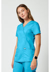Turquoise - Cherokee Cherokee WW Revolution Women's Scrub Top - Left Side View