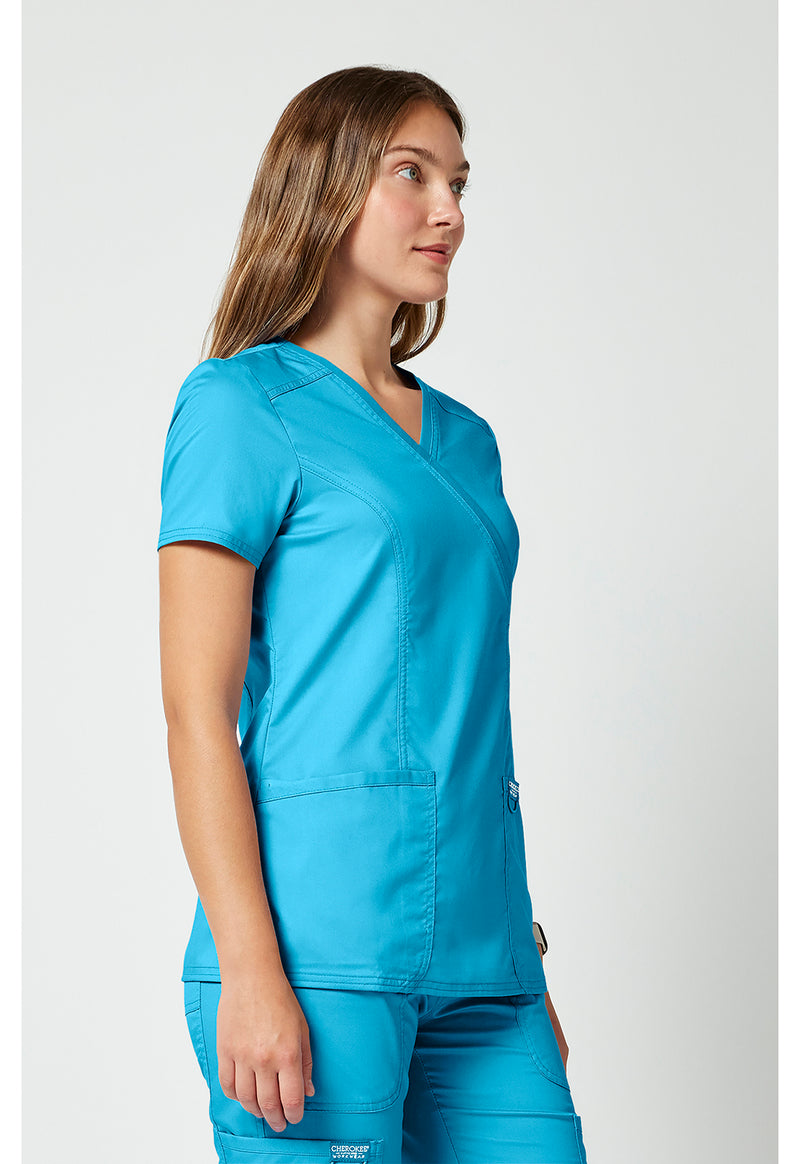 Turquoise - Cherokee Cherokee WW Revolution Women's Scrub Top - Right Side View