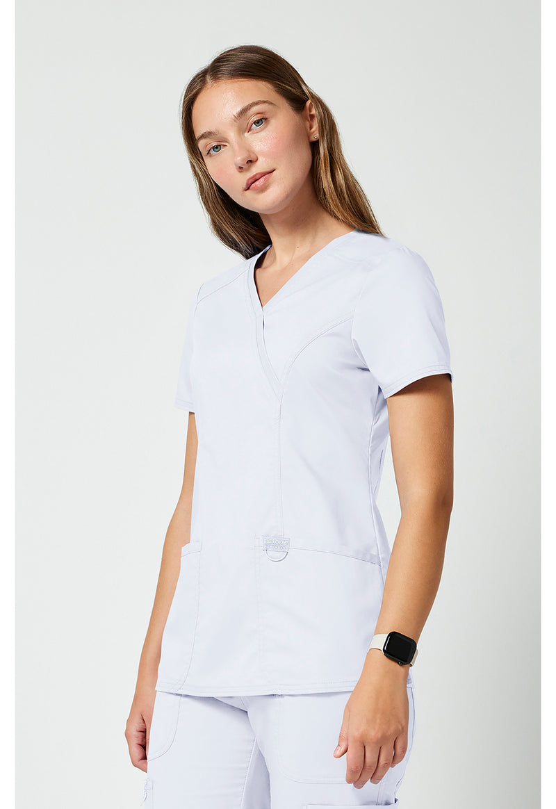 White - Cherokee Cherokee WW Revolution Women's Scrub Top - Left Side View