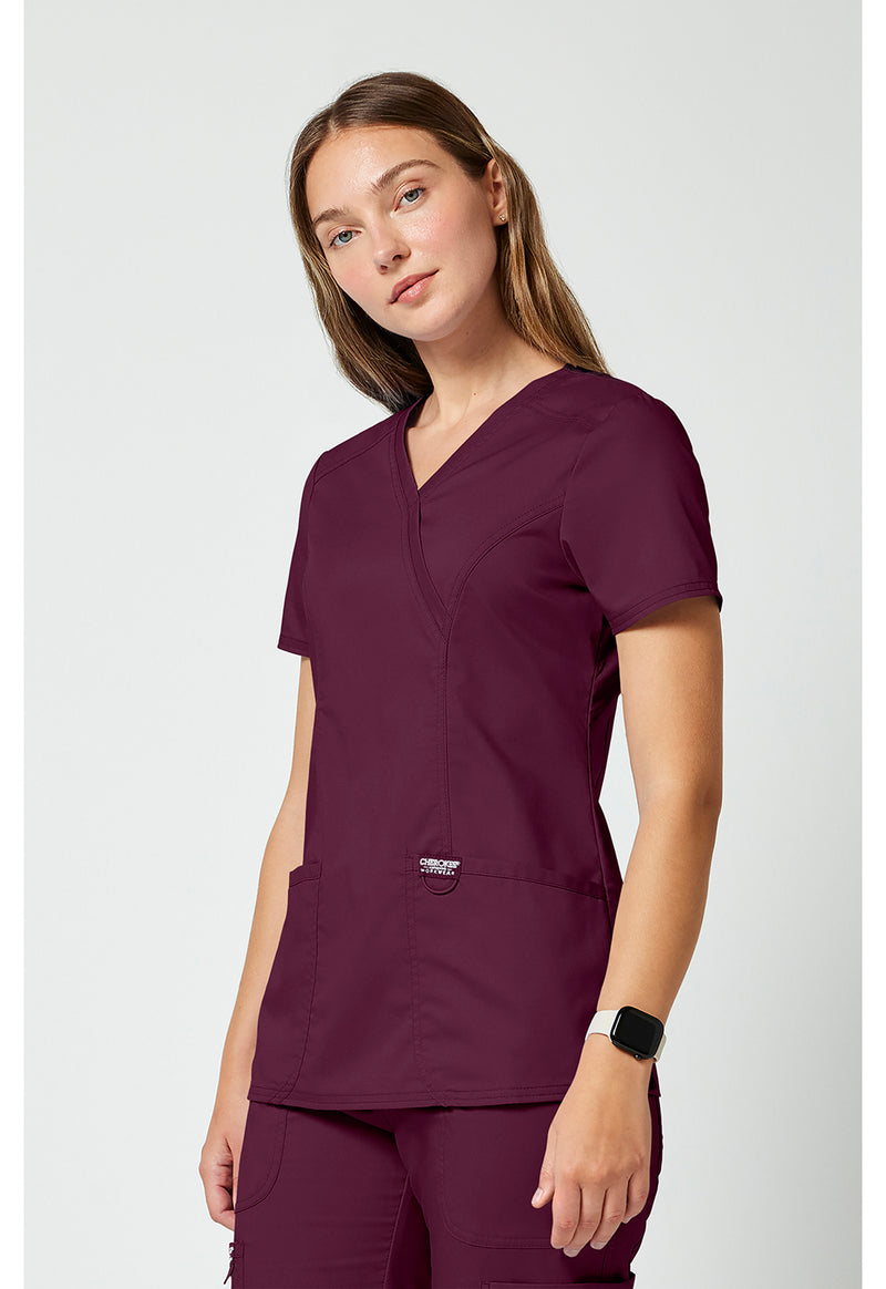Wine - Cherokee Cherokee WW Revolution Women's Scrub Top - Left Side View