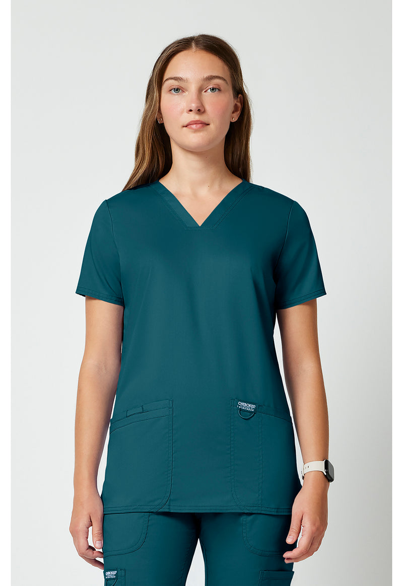 Caribbean Blue - Cherokee WW Revolution Women Scrub Top - Front View