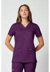 Eggplant - Cherokee WW Revolution Women Scrub Top - Front View