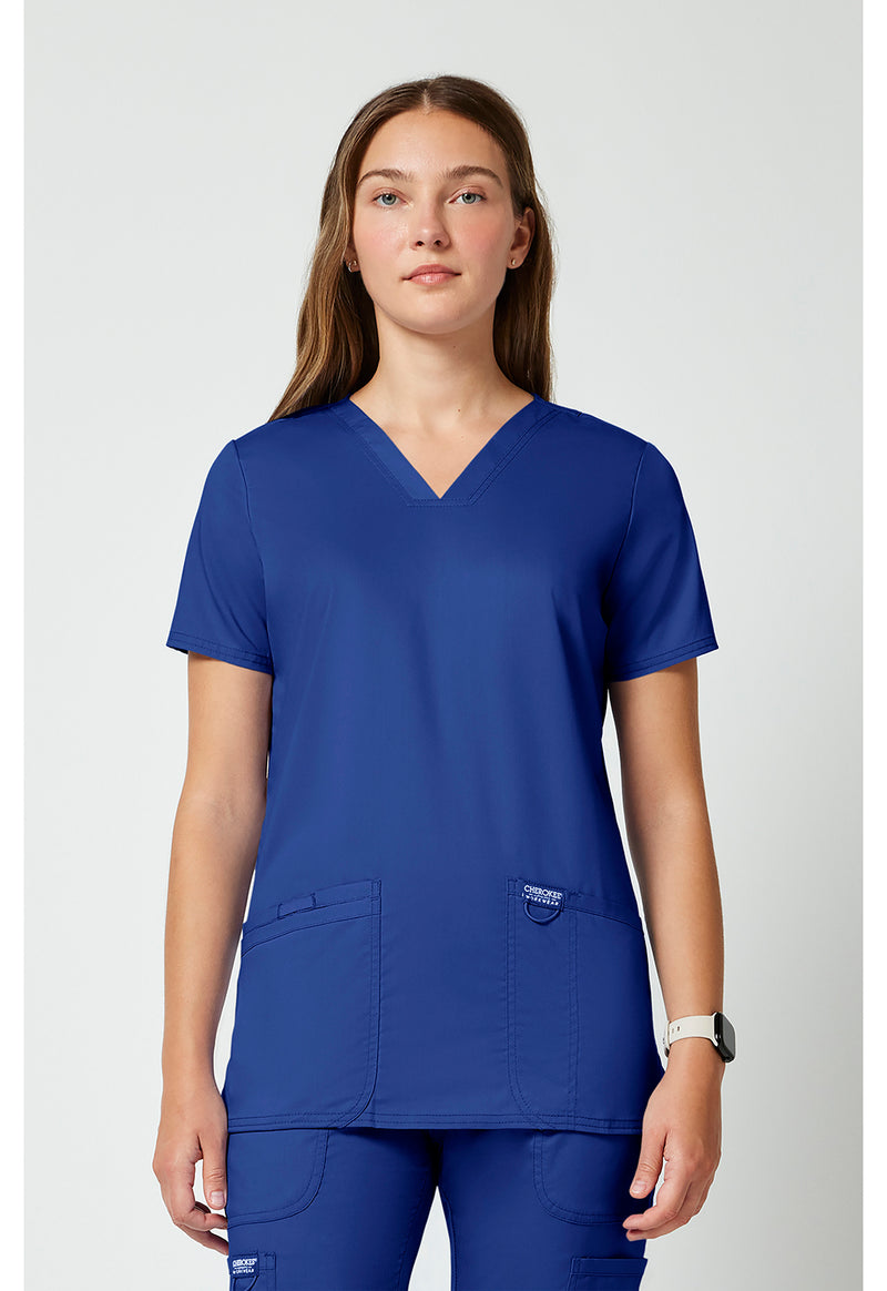 Galaxy Blue - Cherokee WW Revolution Women Scrub Top - Front View