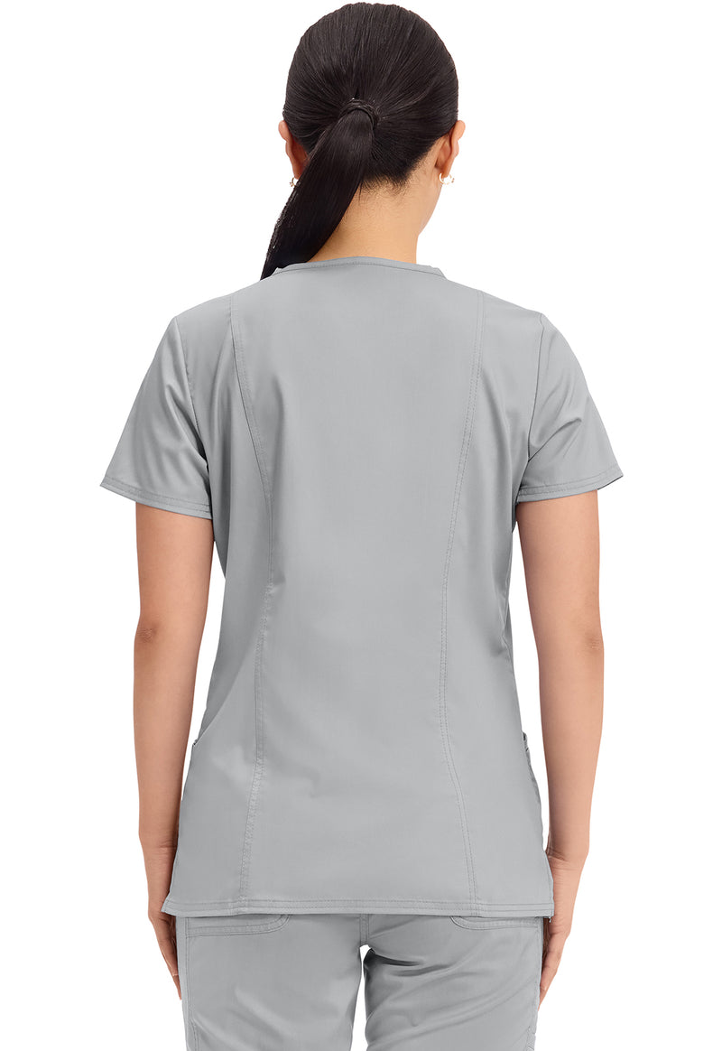 Grey - Cherokee WW Revolution Women Scrub Top - Back View
