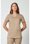 Khaki - Cherokee WW Revolution Women Scrub Top - Front View