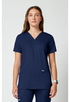 Navy - Cherokee WW Revolution Women Scrub Top - Front View