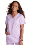 Purple Freesia - Cherokee WW Revolution Women Scrub Top - Front View