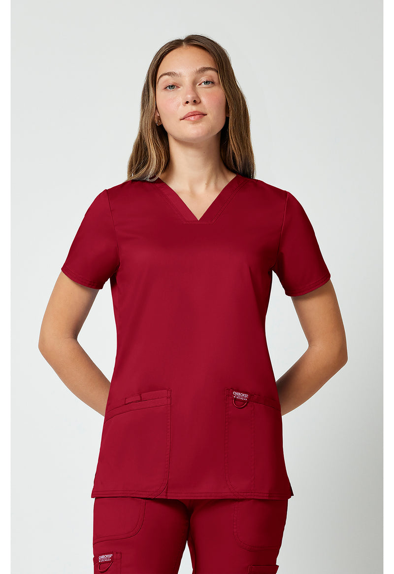 Red - Cherokee WW Revolution Women Scrub Top - Front View