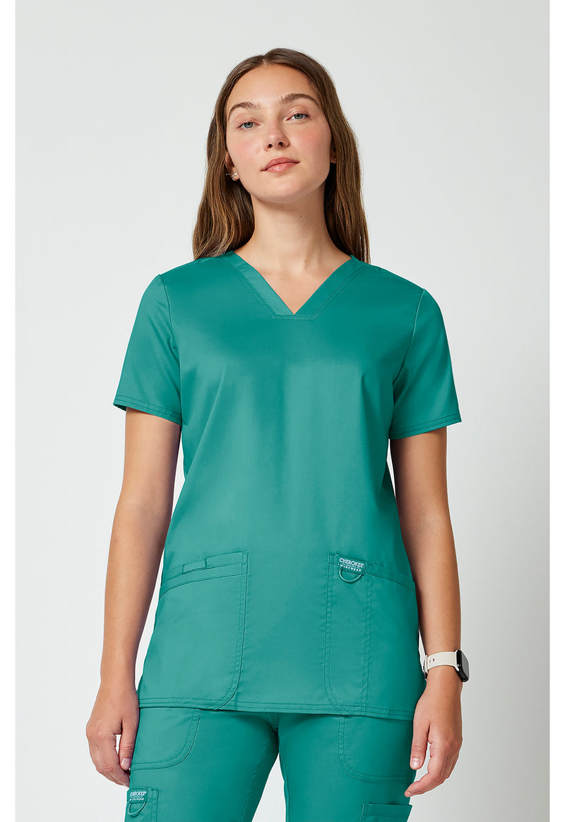 Soft Marine - Cherokee WW Revolution Women Scrub Top - Front View