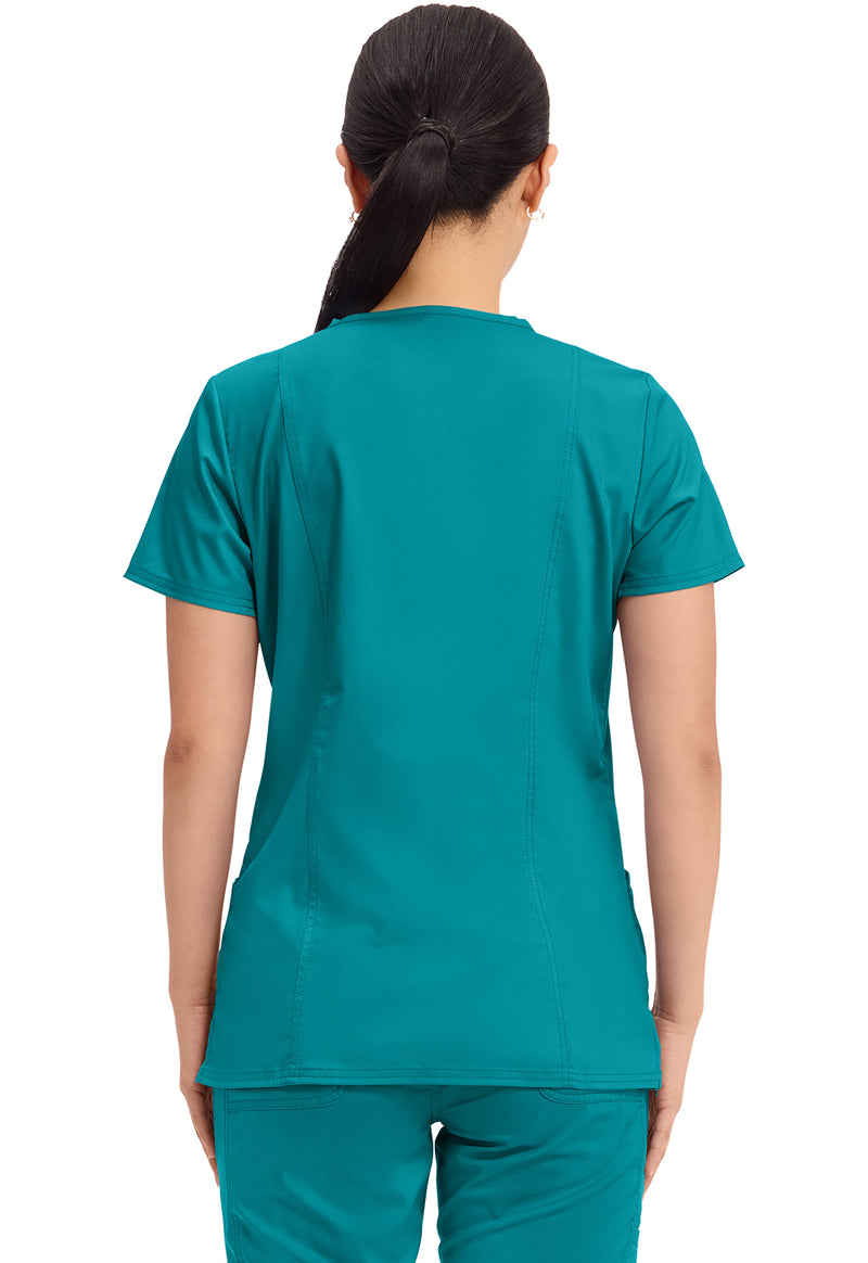 Teal Blue - Cherokee WW Revolution Women Scrub Top - Back View