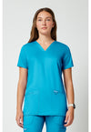 Turquoise - Cherokee WW Revolution Women Scrub Top - Front View