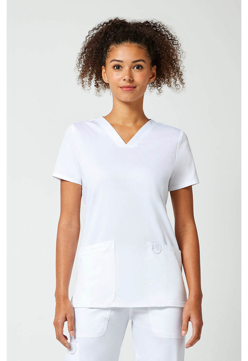 White - Cherokee WW Revolution Women Scrub Top - Front View