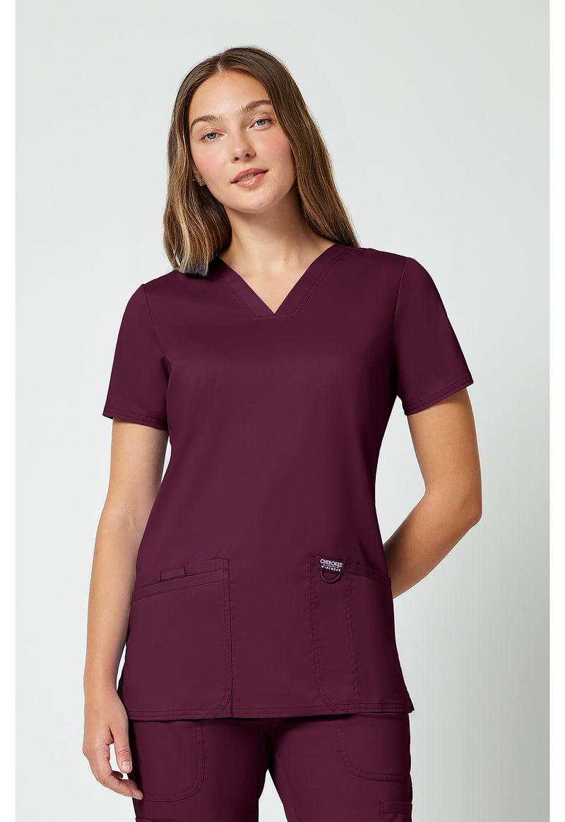 Wine - Cherokee WW Revolution Women Scrub Top - Front View