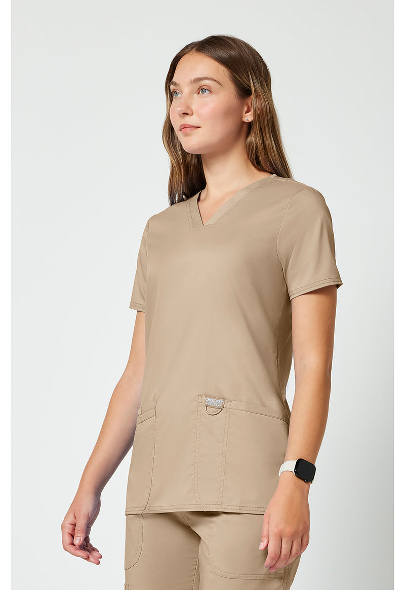Khaki - Cherokee Cherokee WW Revolution Women's Scrub Top - Left Side View