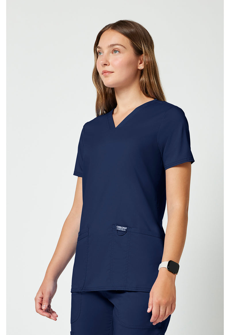 Navy - Cherokee Cherokee WW Revolution Women's Scrub Top - Left Side View