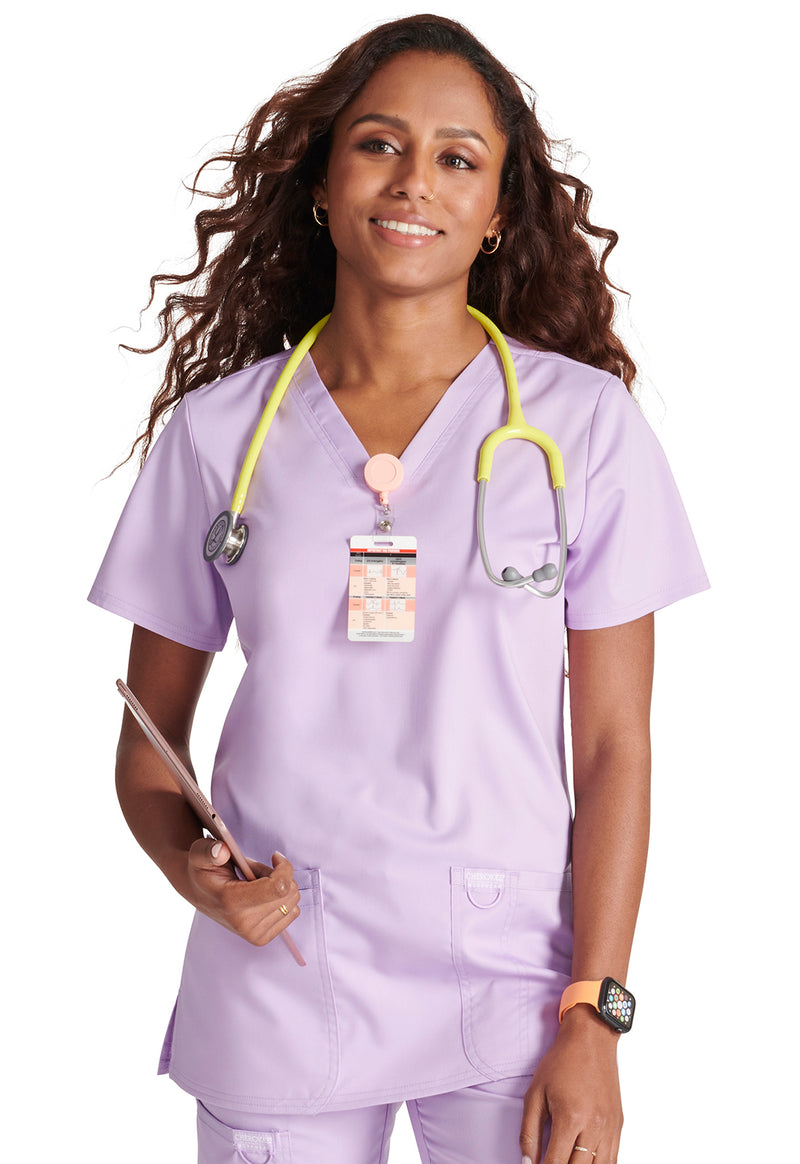 Purple Freesia - Cherokee Cherokee WW Revolution Women's Scrub Top - Detail 2 View