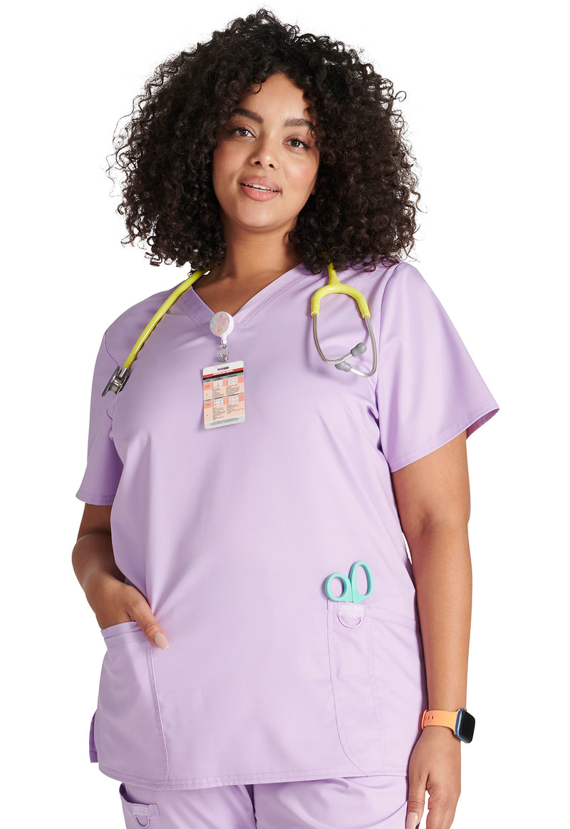 Purple Freesia - Cherokee Cherokee WW Revolution Women's Scrub Top - Detail 3 View