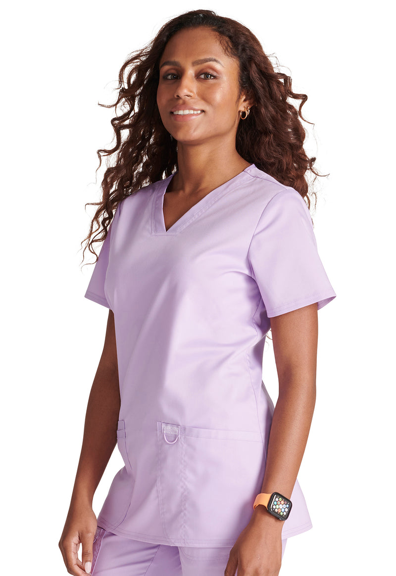 Purple Freesia - Cherokee Cherokee WW Revolution Women's Scrub Top - Left Side View