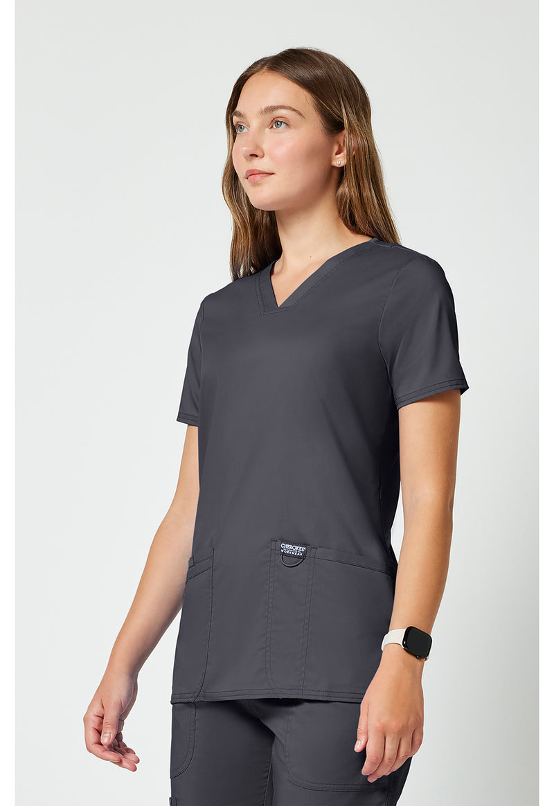 Pewter - Cherokee Cherokee WW Revolution Women's Scrub Top - Left Side View