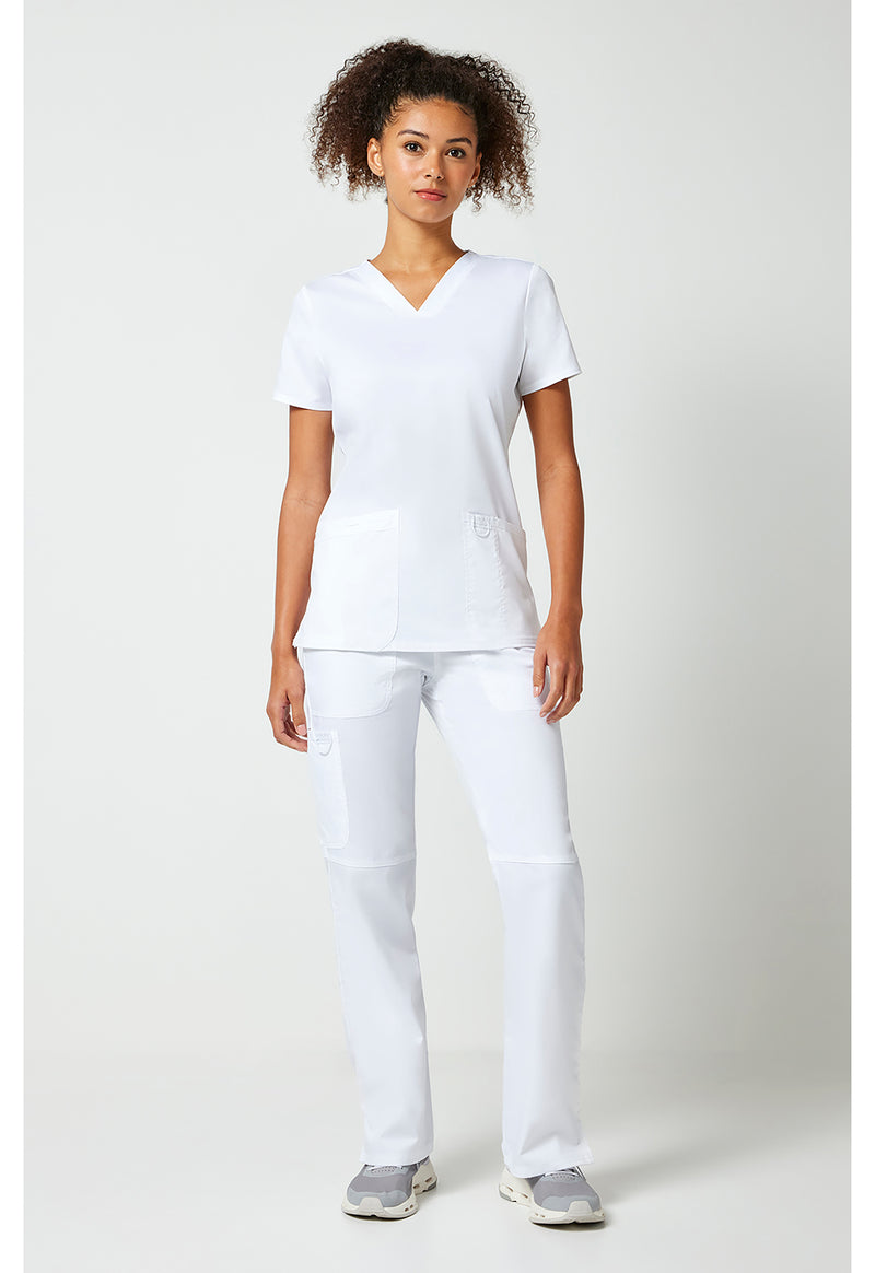 White - Cherokee Cherokee WW Revolution Women's Scrub Top - Detail 1 View