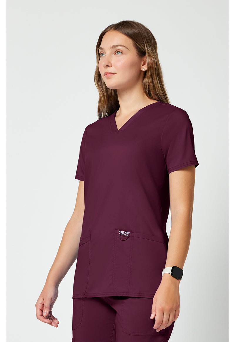 Wine - Cherokee Cherokee WW Revolution Women's Scrub Top - Left Side View