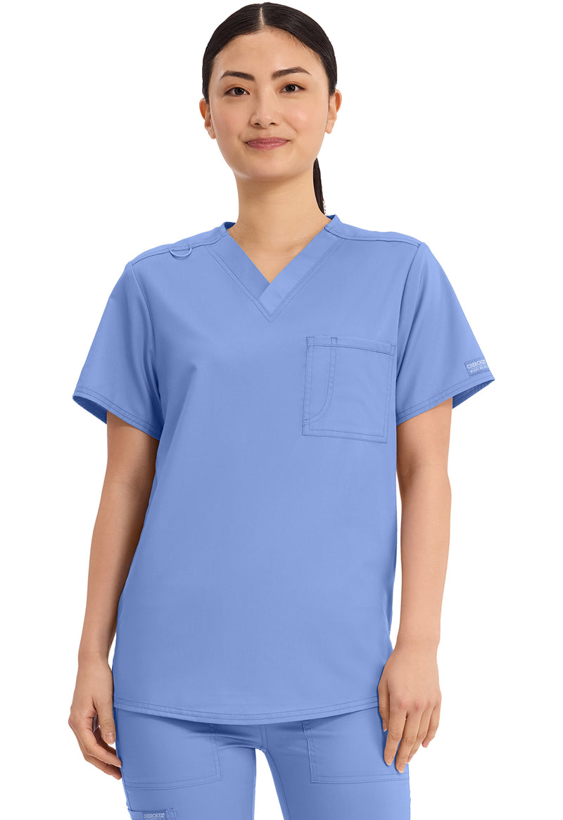Ciel Blue - Cherokee WW Revolution Unisex Scrub Top - Front View