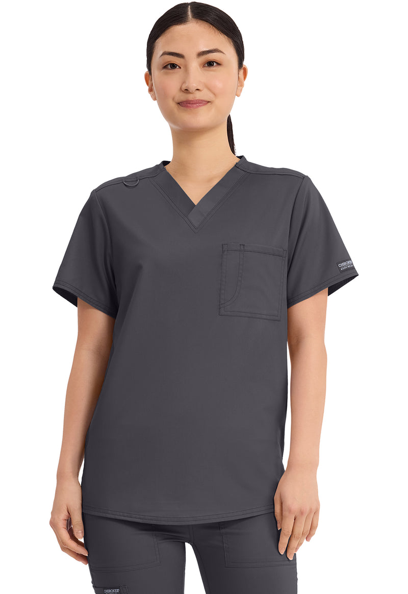 Pewter - Cherokee WW Revolution Unisex Scrub Top - Front View