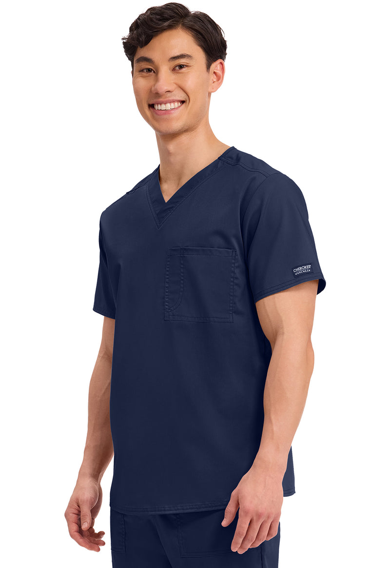 Navy - Cherokee Cherokee WW Revolution Unisex Scrub Top - Left Side View