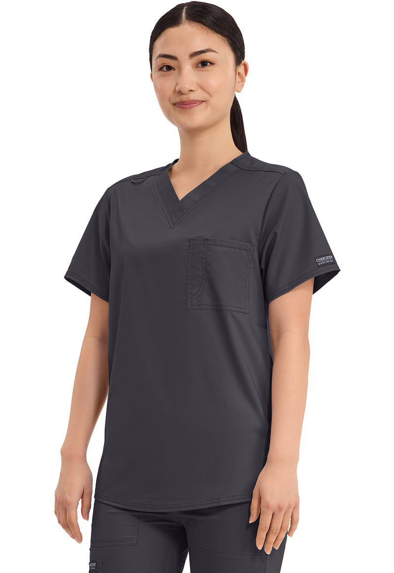 Pewter - Cherokee Cherokee WW Revolution Unisex Scrub Top - Left Side View