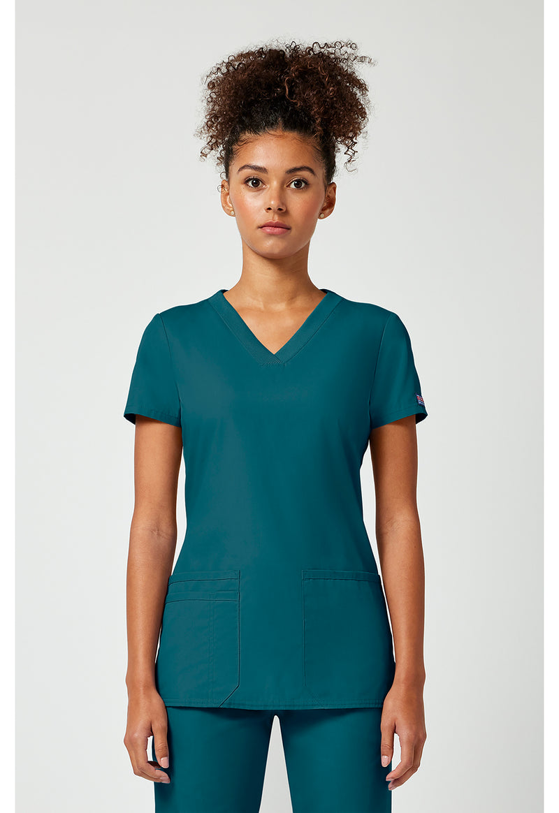 Caribbean Blue - Cherokee WW Originals Women Scrub Top - Front View