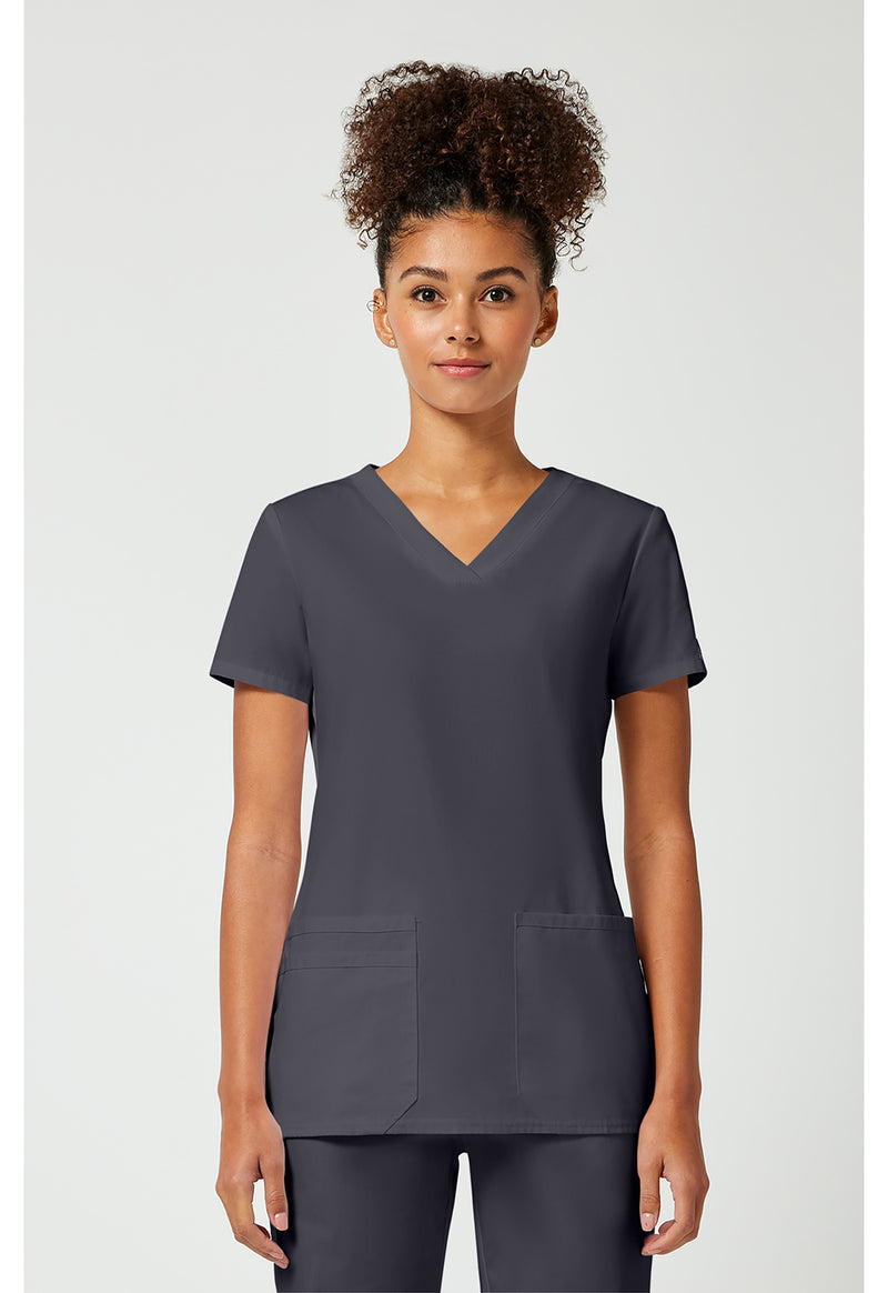 Pewter - Cherokee WW Originals Women Scrub Top - Front View