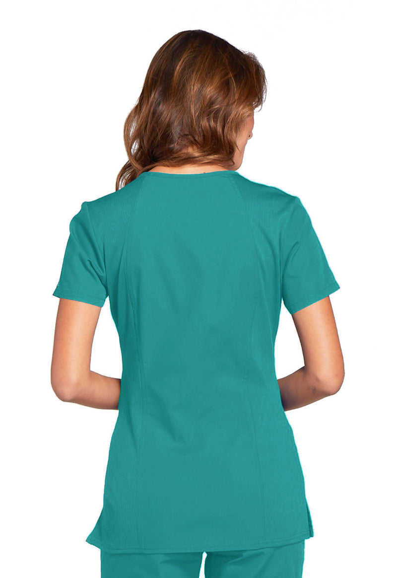 Teal Blue - Cherokee WW Originals Women Scrub Top - Back View