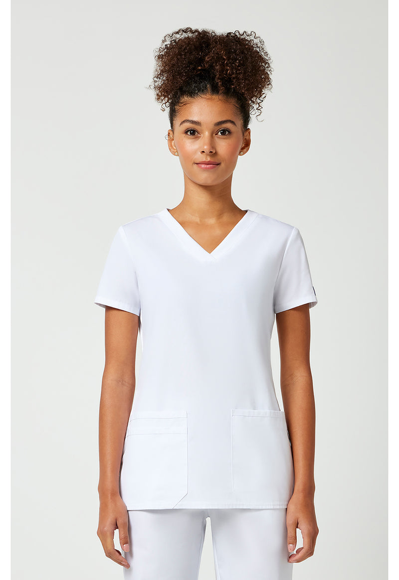 White - Cherokee WW Originals Women Scrub Top - Front View