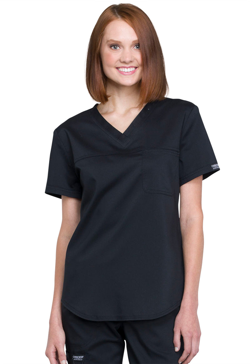 Black - Cherokee WW Revolution Women's Scrub Top - Front View