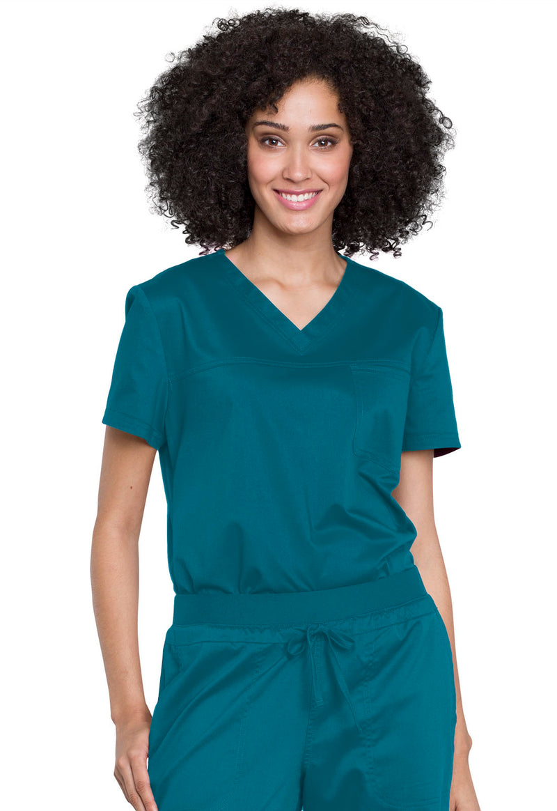 Caribbean Blue - Cherokee Cherokee WW Revolution Women's Scrub Top - Detail 1 View