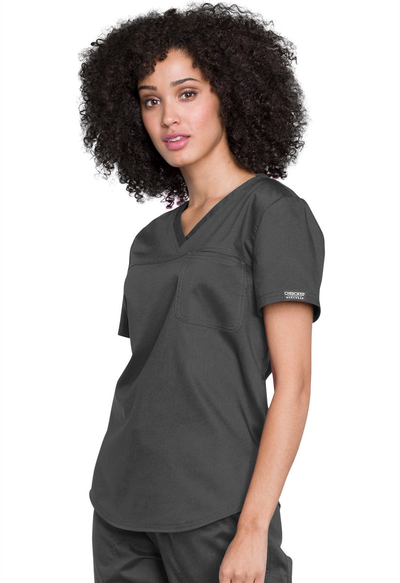 Pewter - Cherokee Cherokee WW Revolution Women's Scrub Top - Left Side View