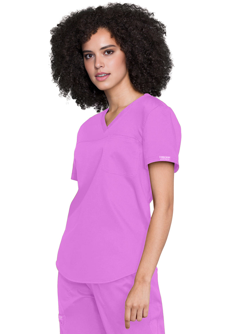 Sweet Berry - Cherokee Cherokee WW Revolution Women's Scrub Top - Left Side View