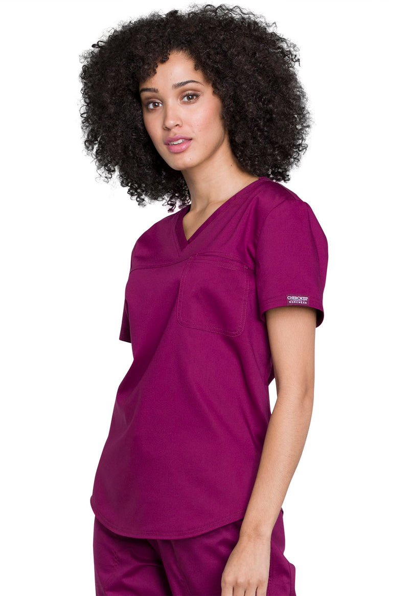 Wine - Cherokee Cherokee WW Revolution Women's Scrub Top - Left Side View
