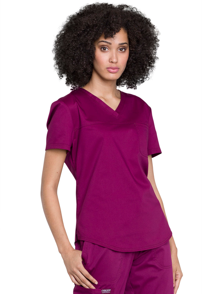 Wine - Cherokee Cherokee WW Revolution Women's Scrub Top - Right Side View