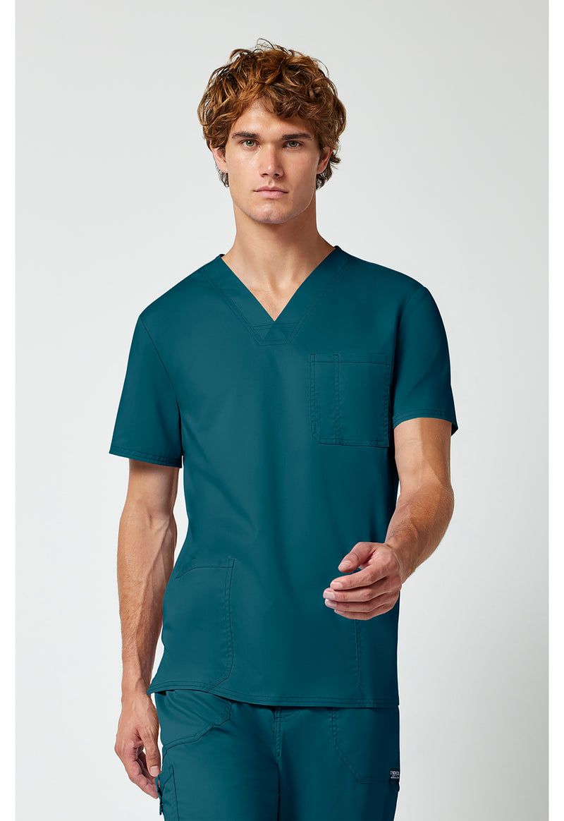Caribbean Blue - Cherokee WW Revolution Men's Scrub Top - Front View