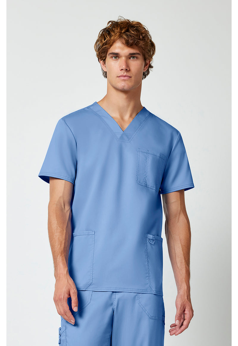 Ciel Blue - Cherokee WW Revolution Men's Scrub Top - Front View