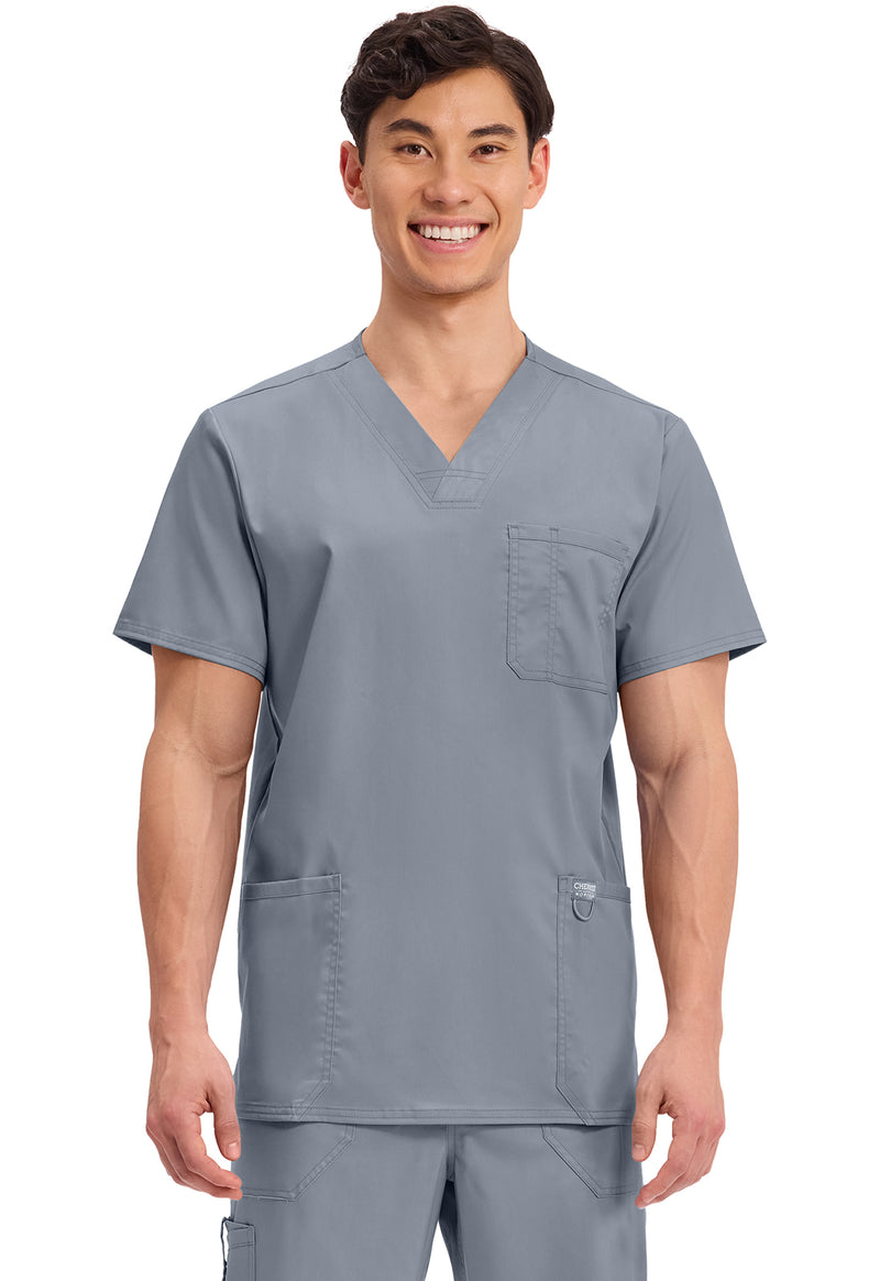 Grey - Cherokee WW Revolution Men's Scrub Top - Front View