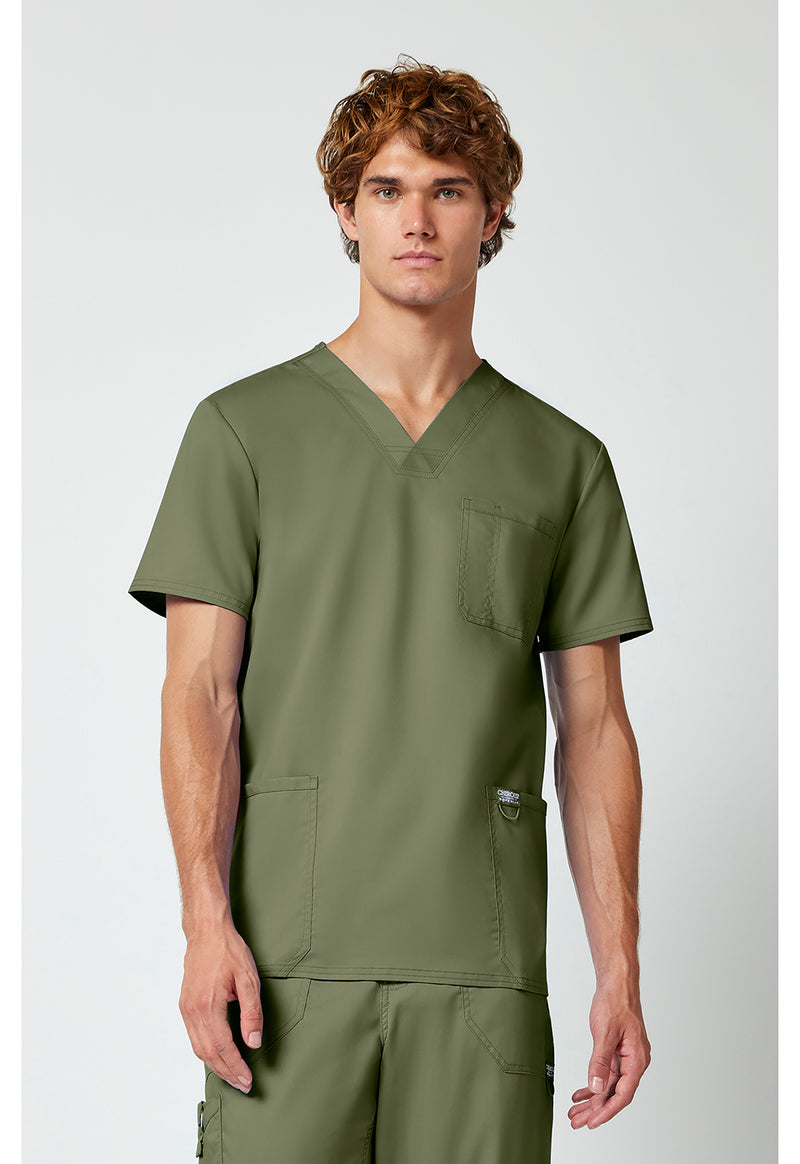 Olive - Cherokee WW Revolution Men's Scrub Top - Front View