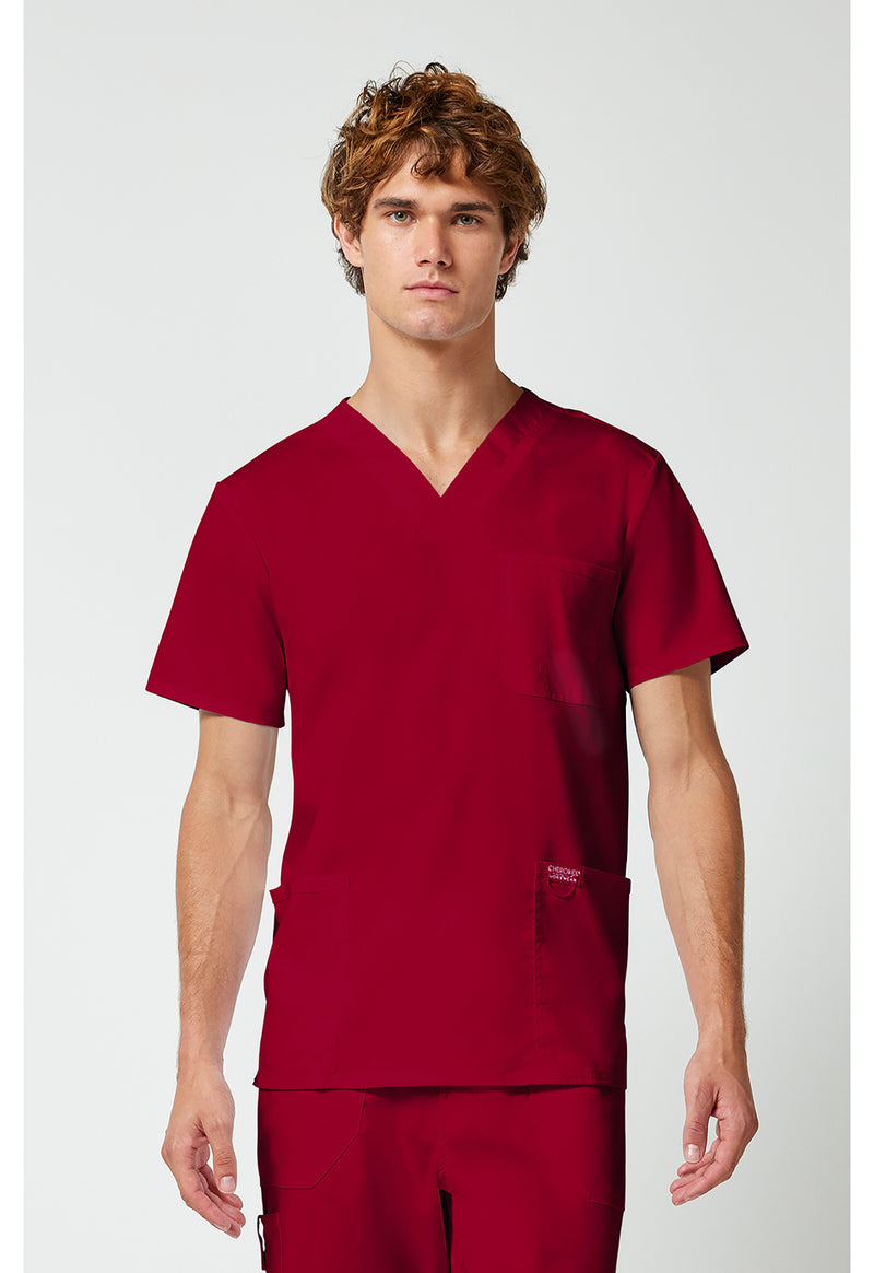 Red - Cherokee WW Revolution Men's Scrub Top - Front View