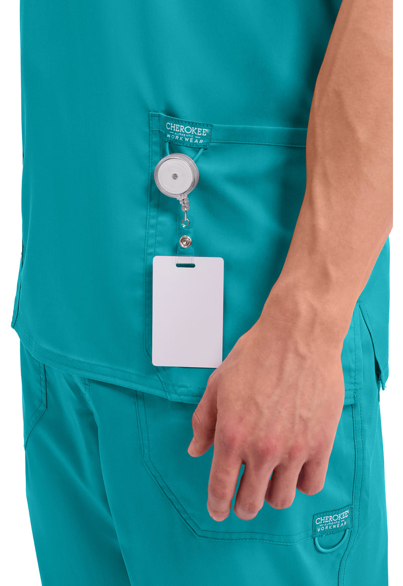 Teal Blue - Cherokee Cherokee WW Revolution Men's Scrub Top - Detail 3 View